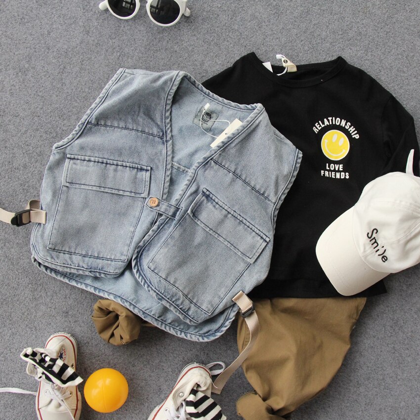 2-8Y autumn boys denim vest kids spring autumn clothing boys casual vest