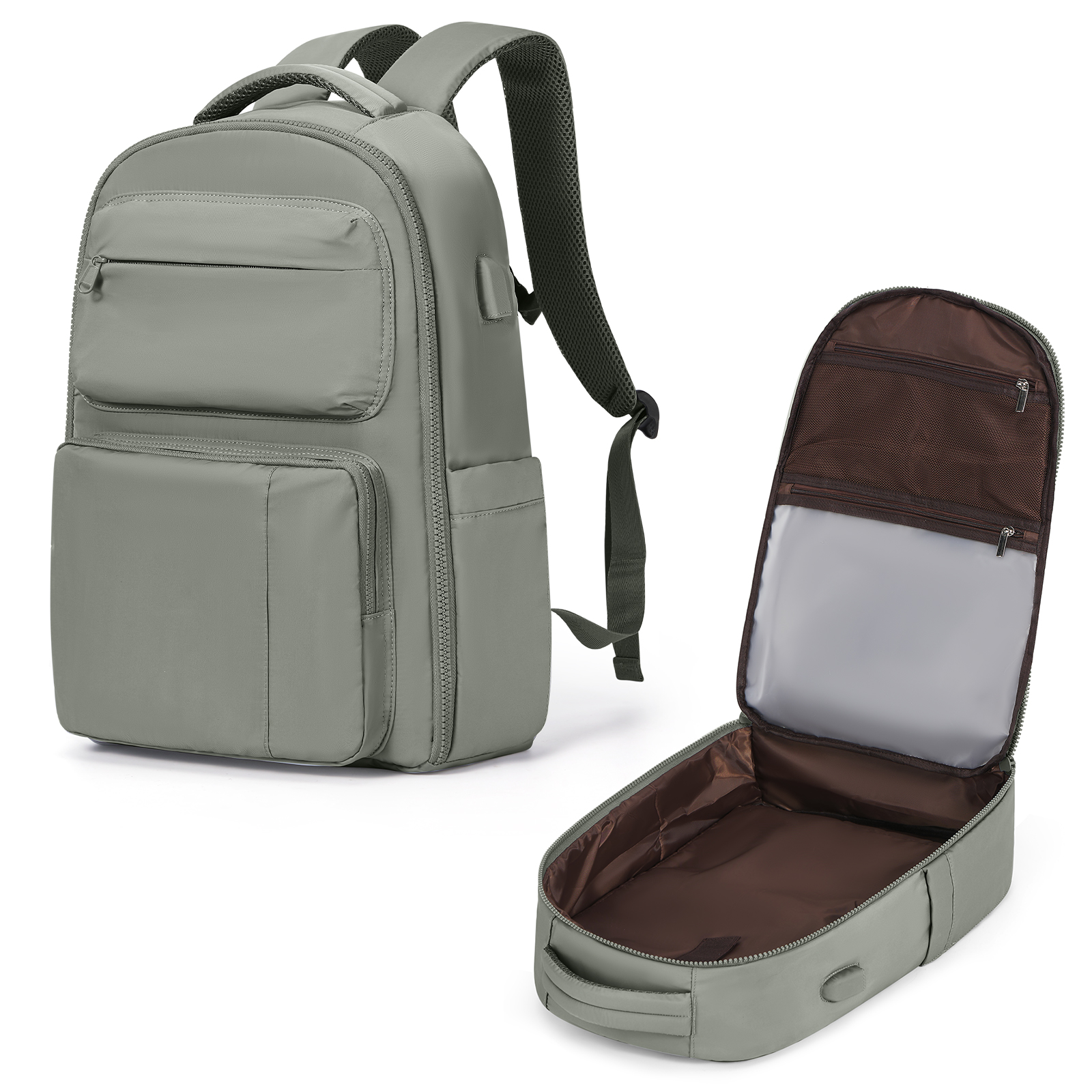 Mochila para ordenador portátil para hombre y mujer, morral de viaje impermeable con USB de 15,6 pulgadas, morral de negocios para adolescentes, morral escolar para Universidad: Verde