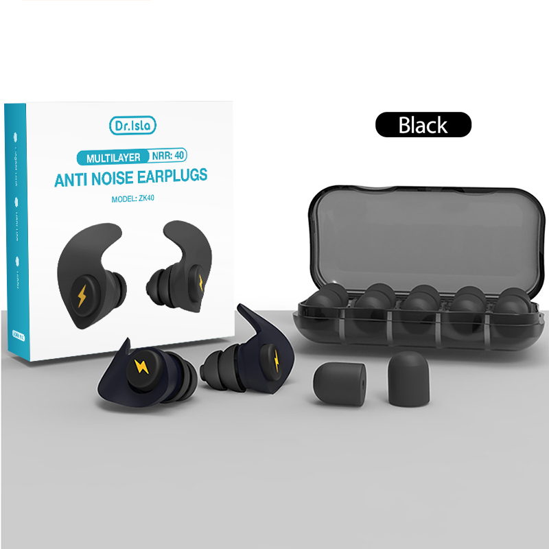 Dr.isla ZK40 6 uds tapones para los oídos de silicona suave de 3 capas tapones para los oídos cónicos con reducción de ruido para dormir aislamiento acústico Protector de oídos: Negro