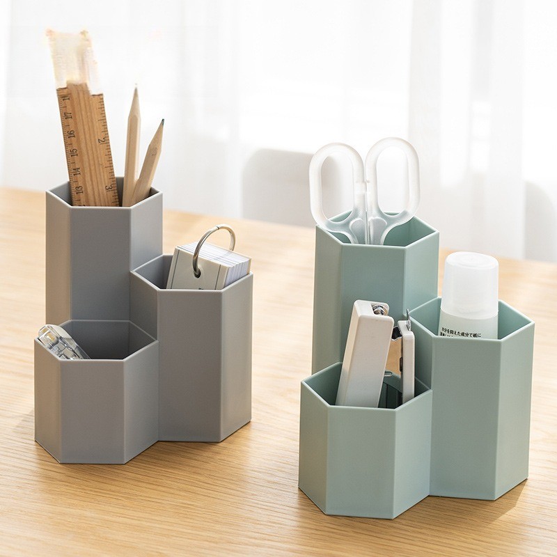 1 porte-stylo hexagonal régulier, boîte de rangement en plastique ins de grande valeur, support de rangement pour stylos marqueurs de grande capacité.