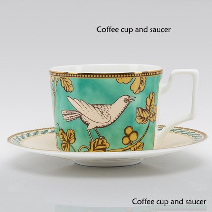 EECAMAIL British Style Bone China Model Room Club Western Tableware Steak Plate Home Salad Plate Golden Bird Series Set: Coffee cup saucer
