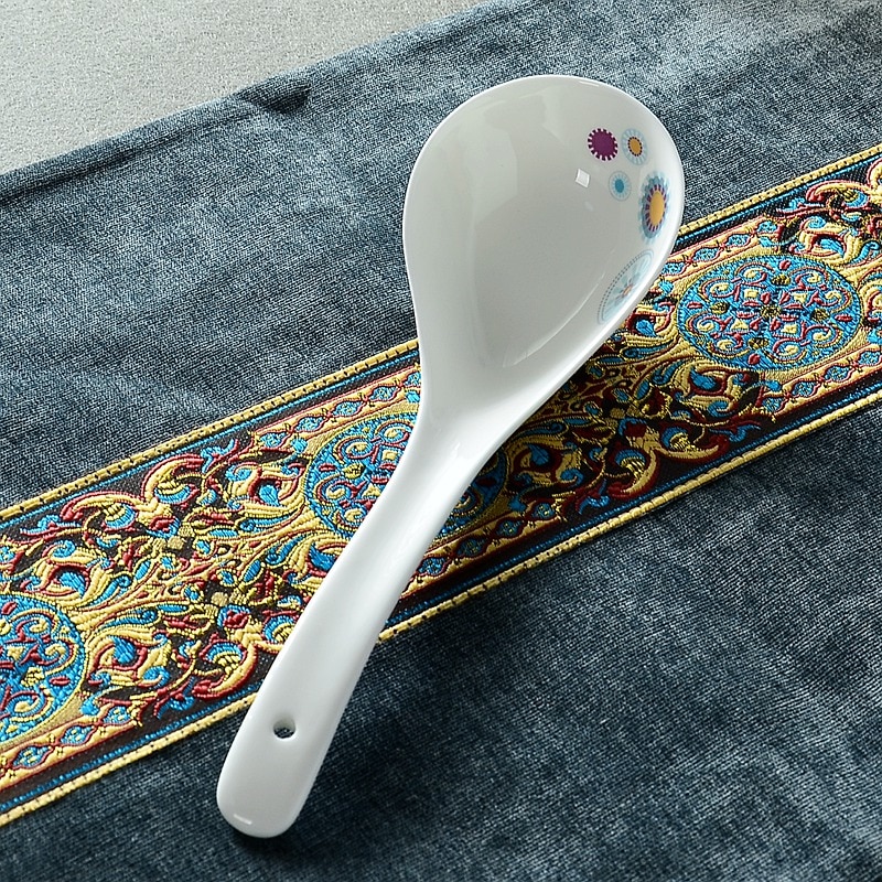 Cuchara de sopa de hueso fino de china, cuchara de cerámica mango largo, cuchara de cocina para cocina, cucharón de sopa de cocina, utensilios de cocina para servir