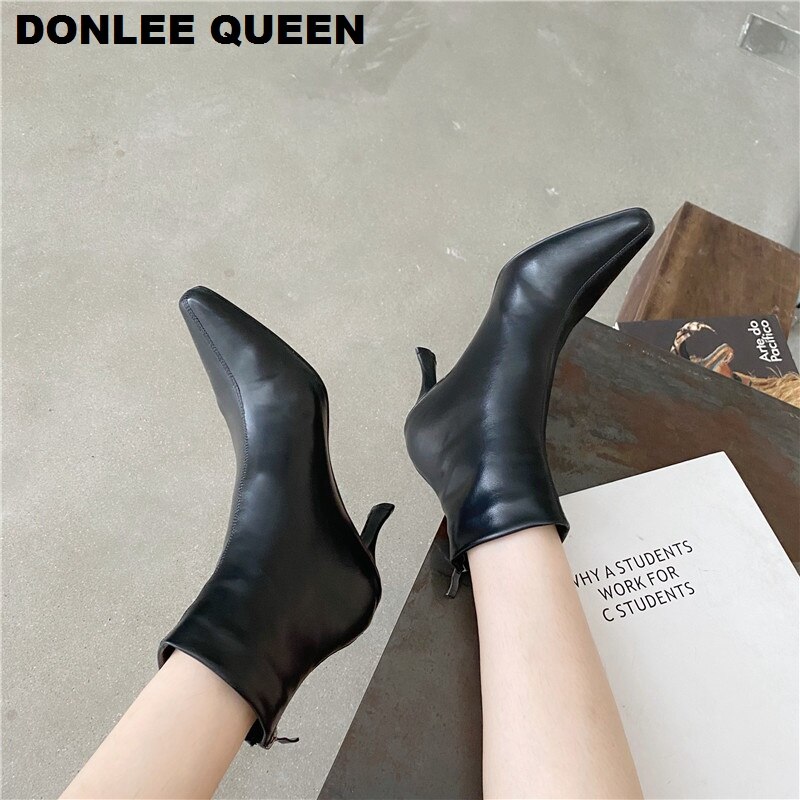 Spiss tå tynne hæler støvler kvinner chelsea vår høst ankelstøvletter støvletter kvinnelig elastisitet damesko