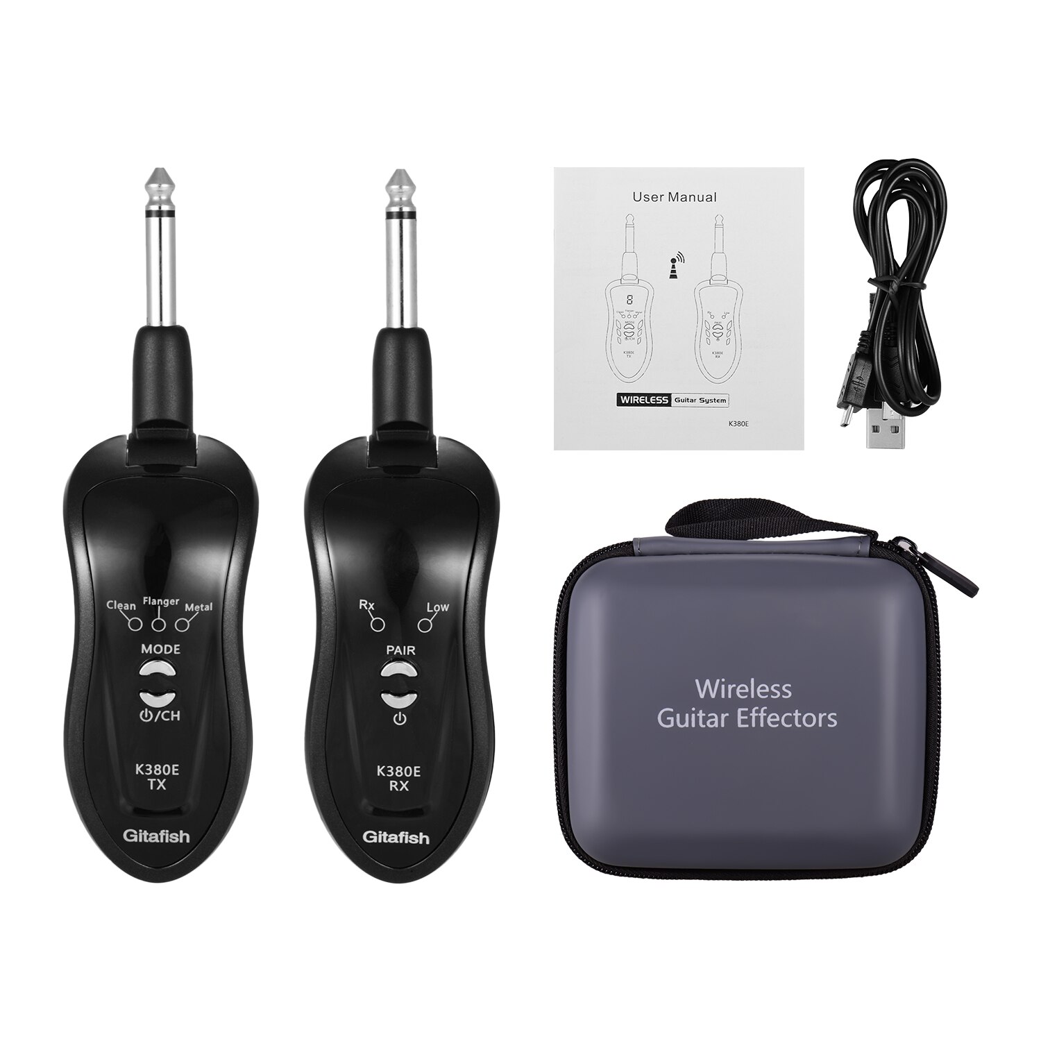 Wireless Guitar System 2.4G Transmitter Receiver Built-in Rechargeable Battery 15-20m Transmission Range Accessories