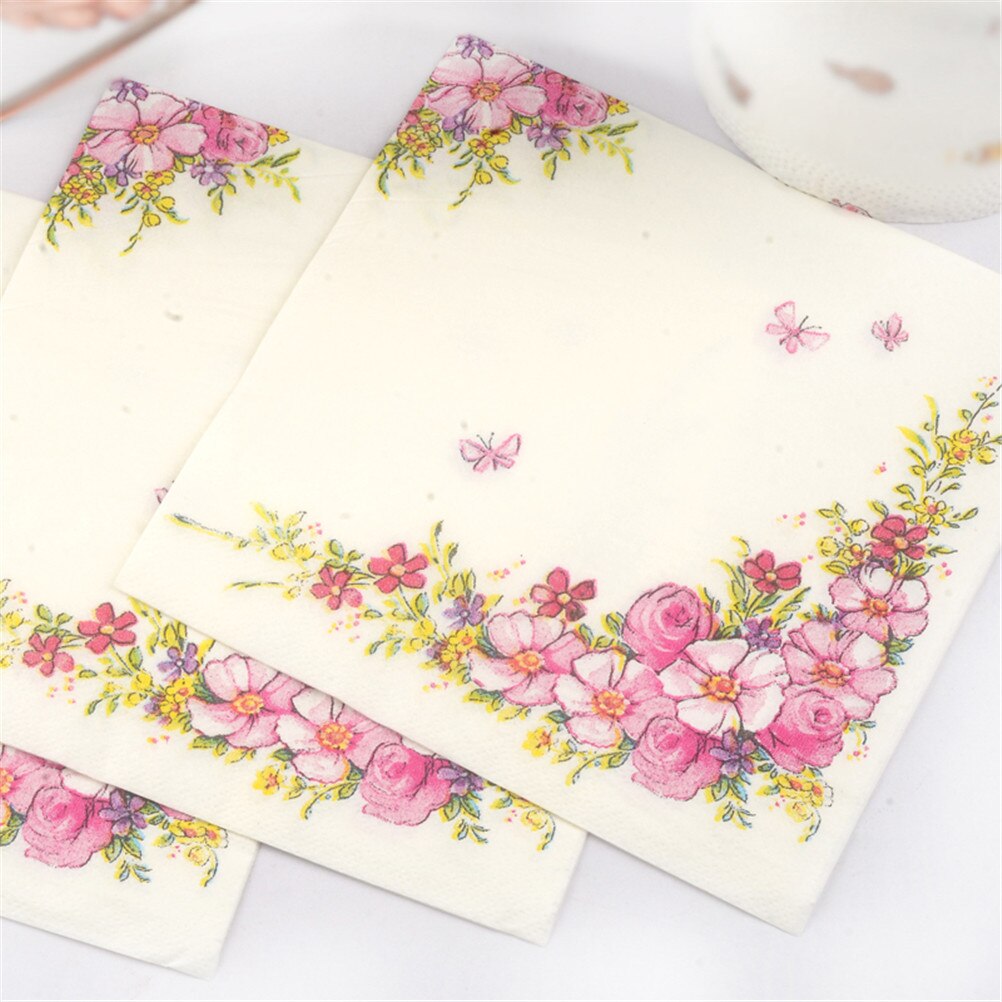 20 stk/pak lyserøde blomster skønhedspapir servietter cafe & festservice servietter servietter decoupage dekorationspapir 33cm*33cm