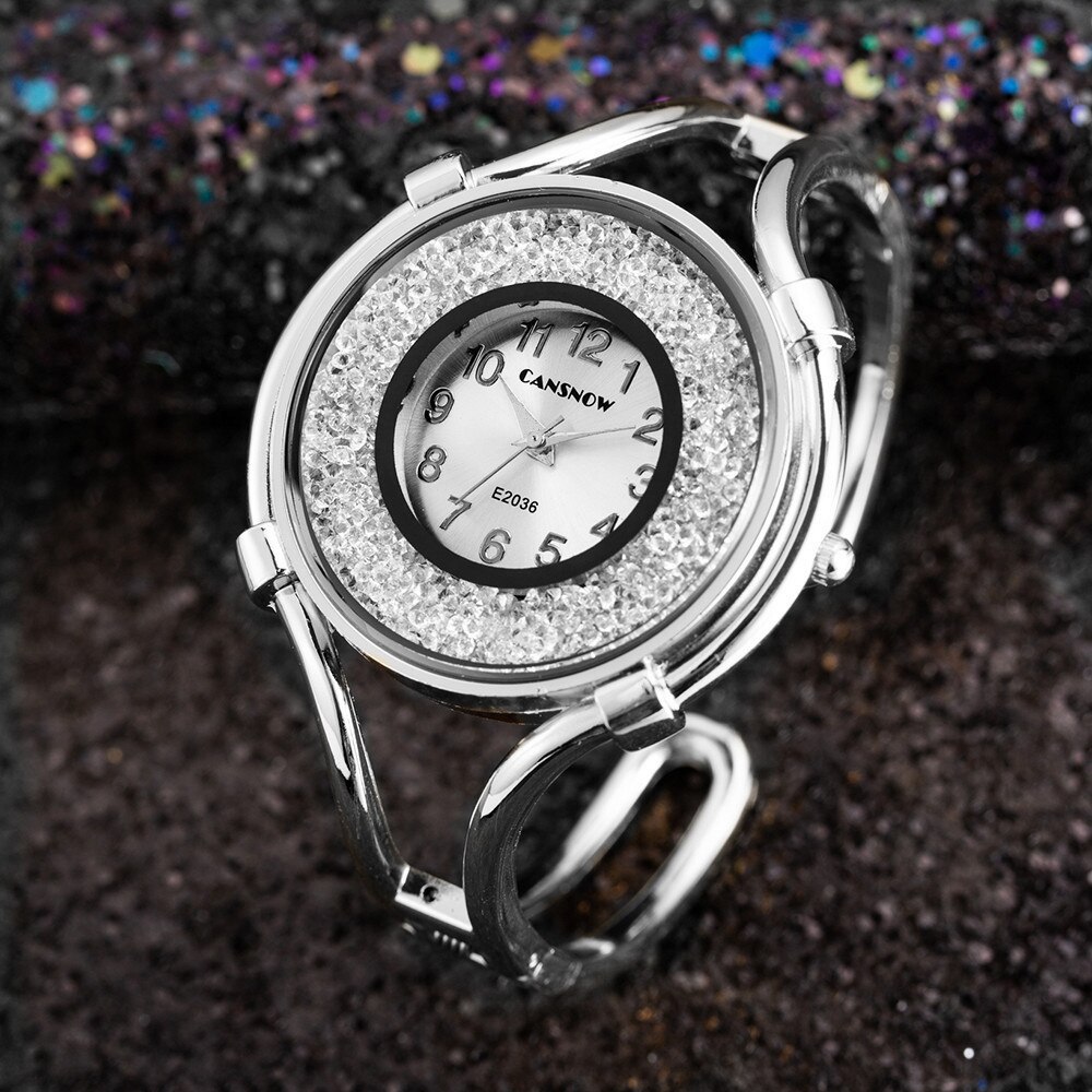 Bayan kol saati top mærke luksus guld kvinder krystal ure afslappet damer armbånd armbåndsur kvindelige ur reloj mujer: Sølvhvid