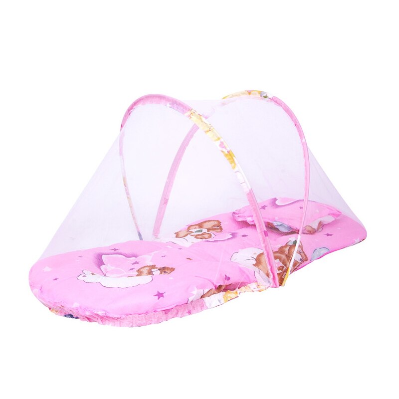 Mosquiteras plegables para cama de bebé, almohadillas para dormir para niños pequeños, colcha, mosquitera, colcha de algodón de dibujos animados: pink