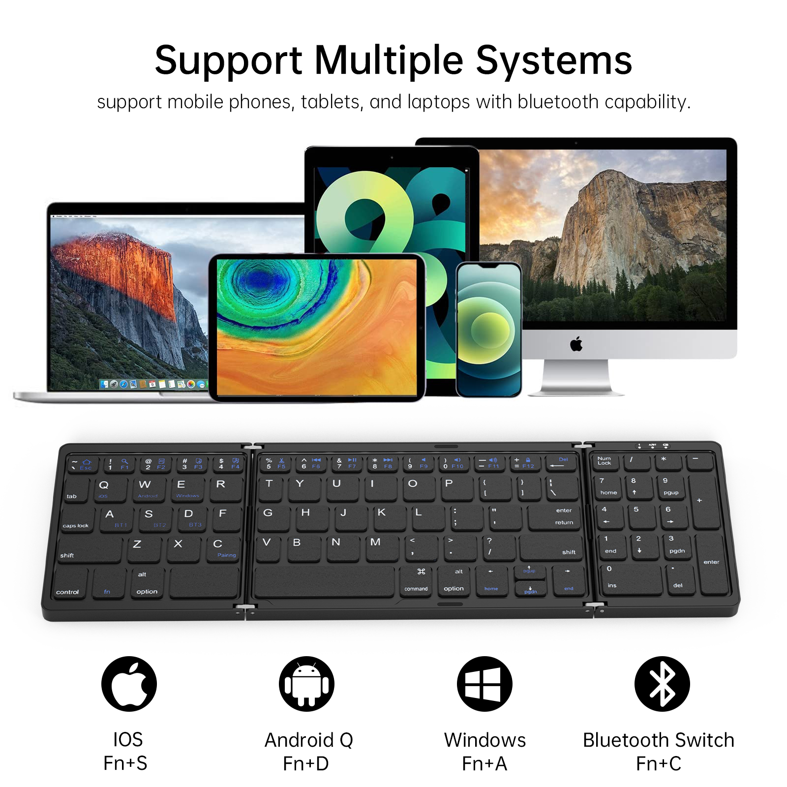 Teclado plegable inalámbrico BT teclado numérico para IOS Android Windows Ipad tableta portátil Mini Digital tres teclado plegable