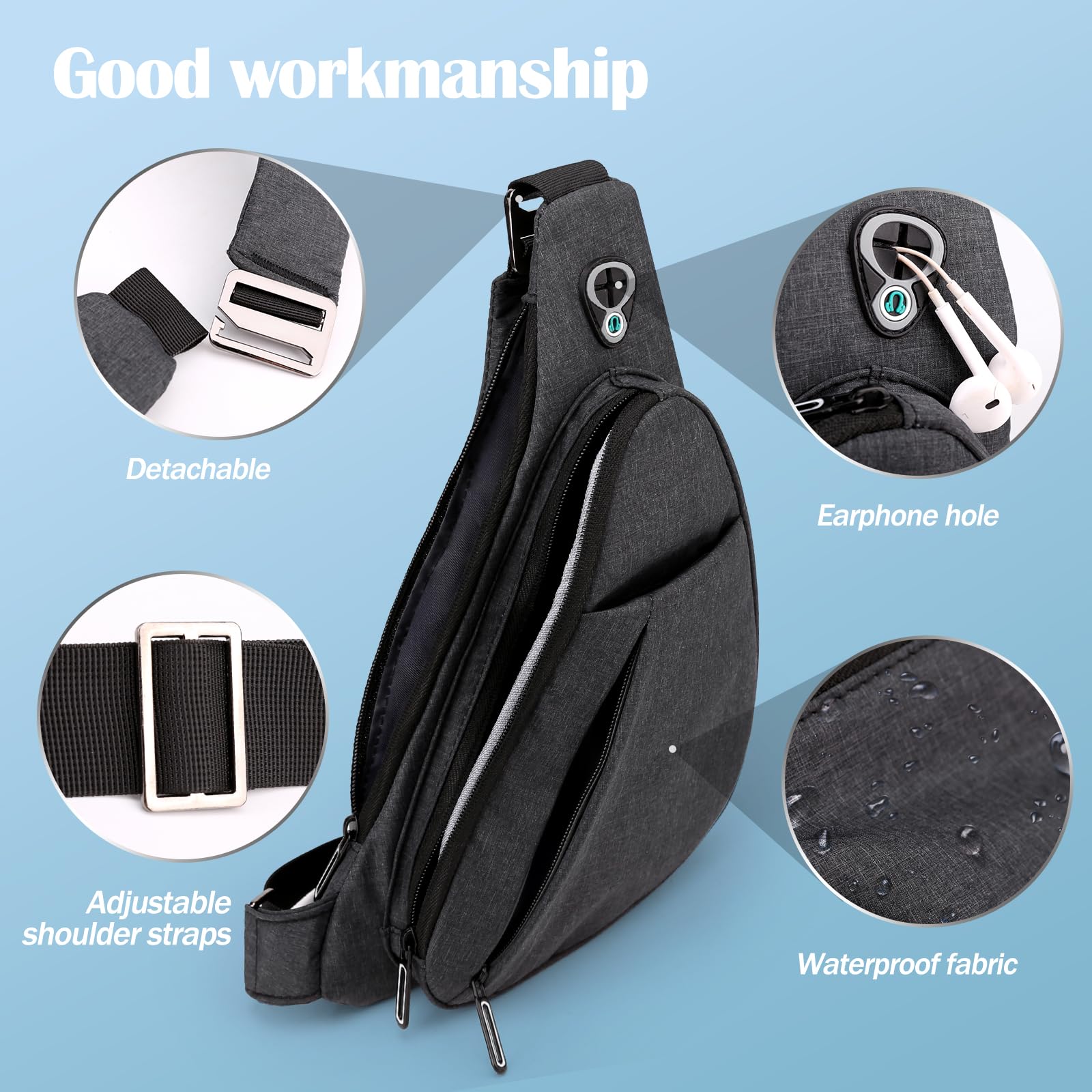 Sling Bag - Anti-diefstal Crossbody Schoudertas voor Heren en Dames Sling Chest Crossbody Tas voor Reizen, Sport, Werk Casual Dagrugzak