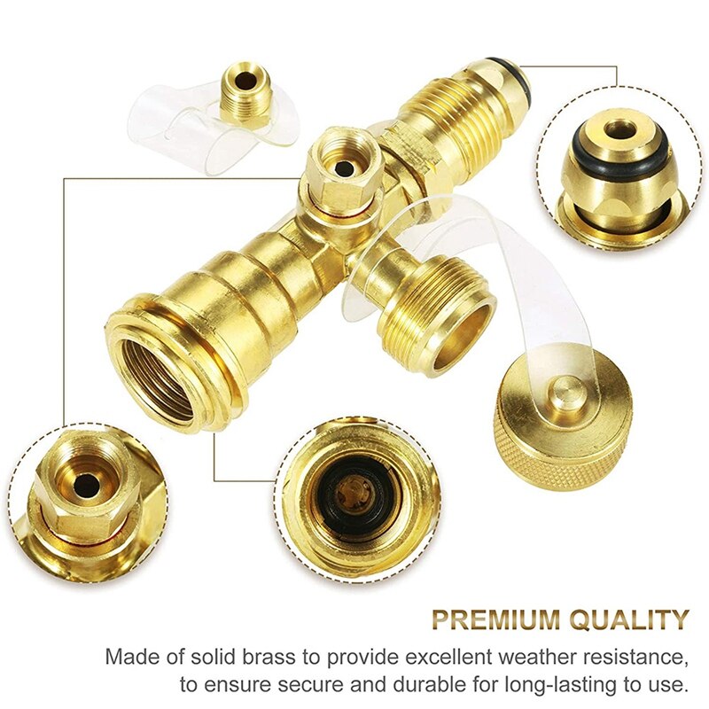4 Port Propane Tee Adapter, Propane Cylinder Brass Tee Adapter Fitting for Motorhomes Tank RV Camping