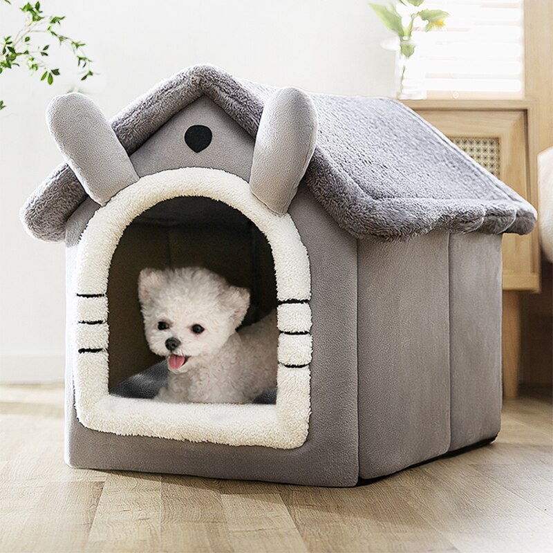 Koiran sänky lämmin talo harmaa kennel kissan teltta nukkuva luolasänky itse lämmittävä tyyny 2 in 1 kokoontaitettava pesä sisäkissoille kissanpentu pentu: A / S 4kg: lle