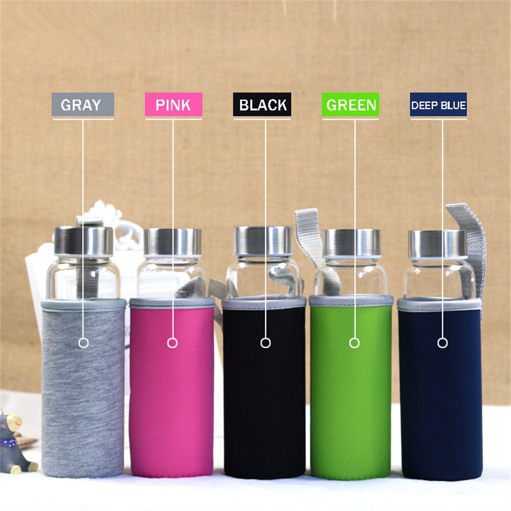 Water Bottle 360/420ml Cute Sport Glass Bottle with Bag Kawaii Eco Friendly Child Bottle Fitness Bike Travel Bottle for Water