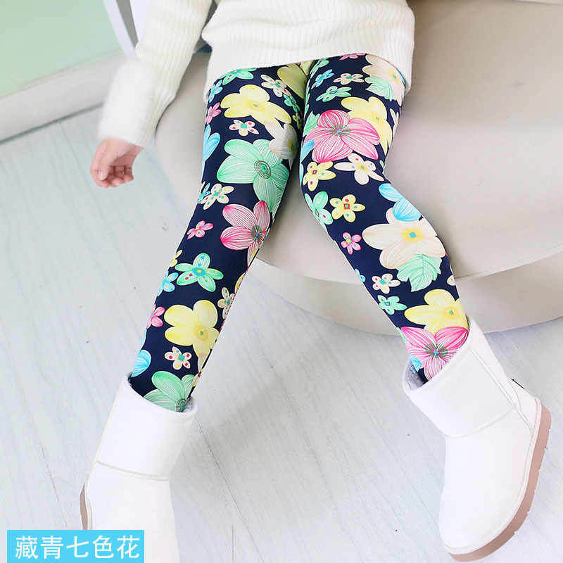Leggings con estampado Floral para niños y niñas, pantalones pitillo cálidos para Primavera, invierno,: A-Navy Flower