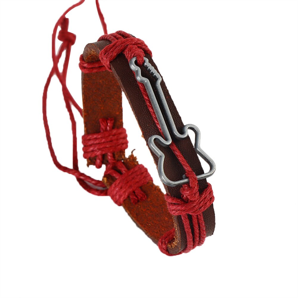modisch Leder Armbänder Neue Hand gemacht Legierung Hohl Gitarre Charme Armbänder für Männlich Weiblich Armbänder Schmuck: rot