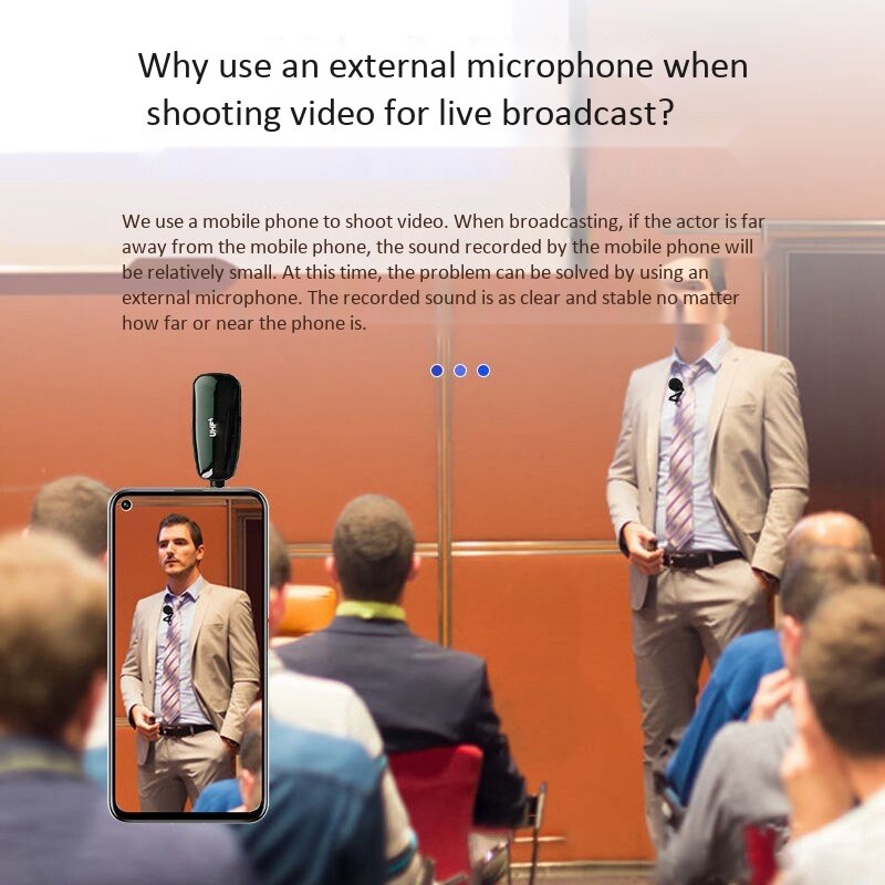 UHF Microphone Lavalier Wireless Microphone Interview Microphone with LCD Display for Smartphone