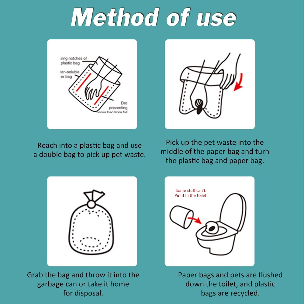 100PCS Dog Poop Bags Double-Layer Collector Plastic Bag Puppy Cat Pooper Dogshit Pick-Up Bags Outdoor Clean Pets Supplies