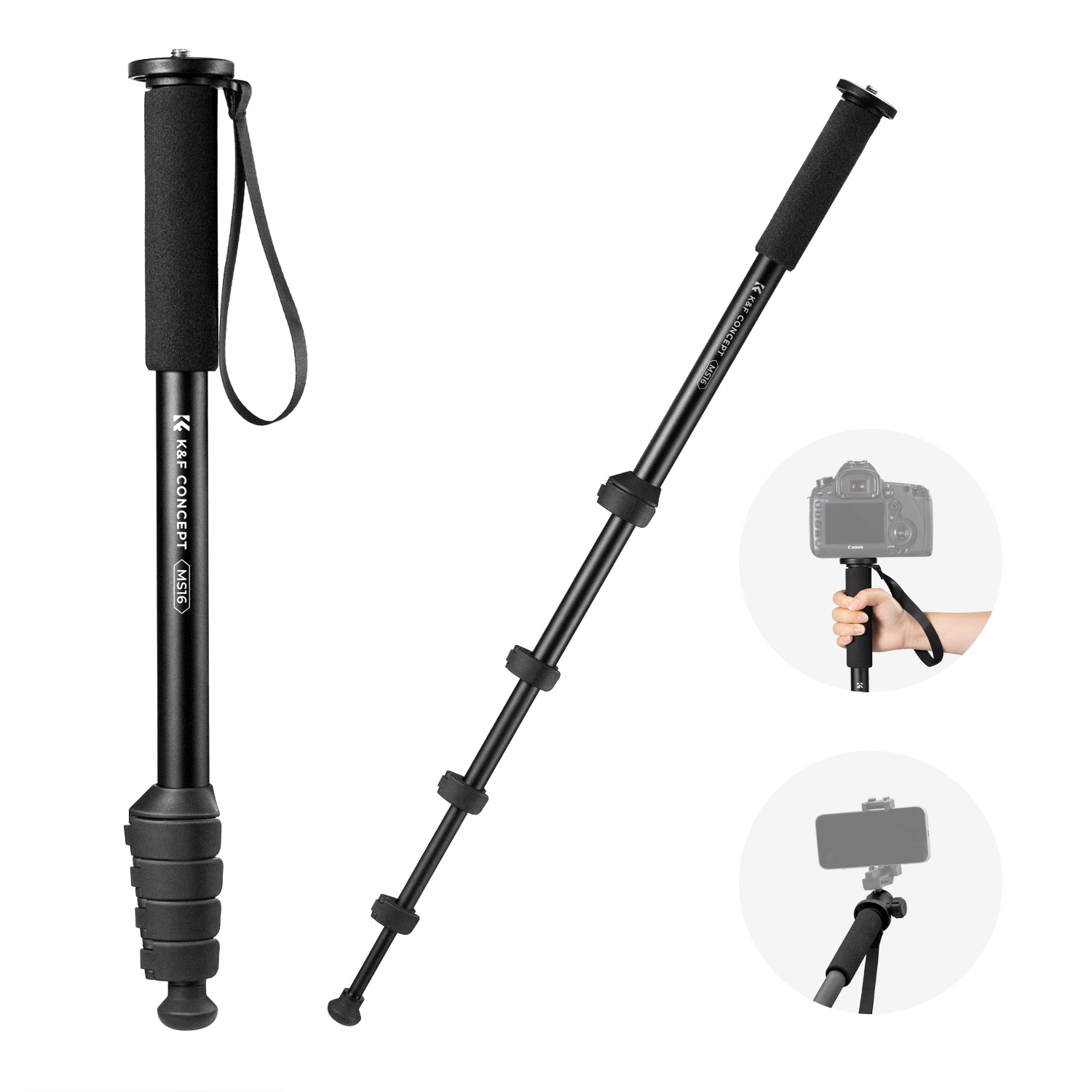 K&F Concept 63-calowy monopod do aparatu 5-sekcyjny aluminiowy monopod Lekkie przenośne akcesoria do aparatów fotograficznych Nikon Canon Leica: Default Title