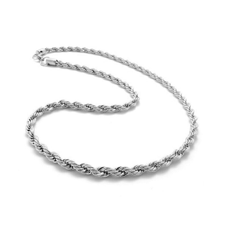 2-4MM Silver plated Twisted Rope Chain For Women Men Silver Choker Necklaces Jewelry 16-30 Inches