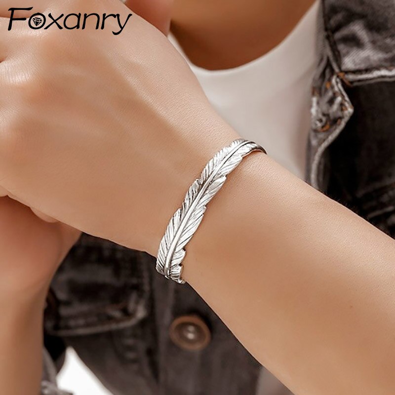 Foxanry 925 timbro etnico brcachelmet per le donne New Fashion creativo piuma fatti a mano regali di gioielli per feste di compleanno