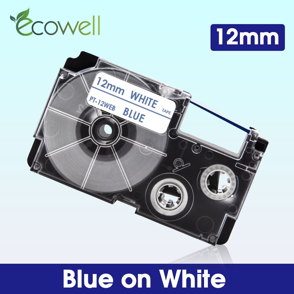 Ecowell 18Colors XR-12WE For Casio 12mm XR 12WE XR-12X XR-12RD XR-12BU XR-12YW XR-12GN label tape for Casio KL-60 KL-120 printer: Blue on White