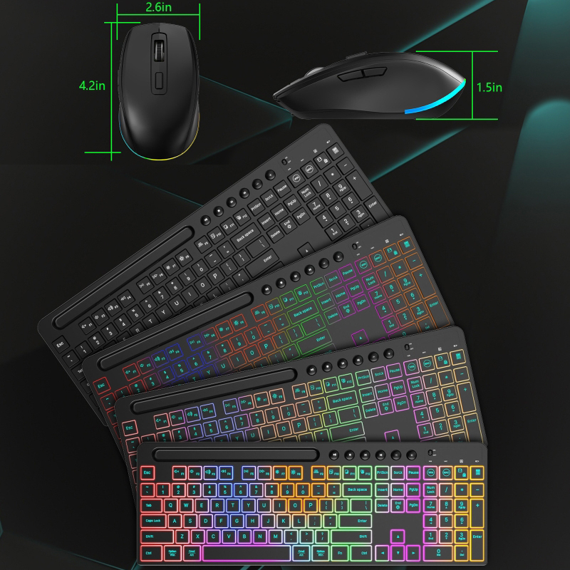 2,4 G kabelloses Tastatur-Maus-Set mit Tablet-Halter, RGB-Beleuchtung, ergonomische, energiesparende, leise Tastatur für Unternehmen und Büro: Default Title