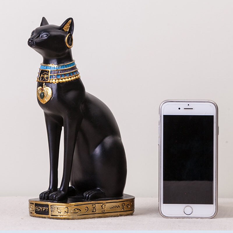 Egyptisk kattgud skulptur bokstöd djurfigurer bokhylla harts hantverk prydnader studie rum kontor skrivbord dekoration