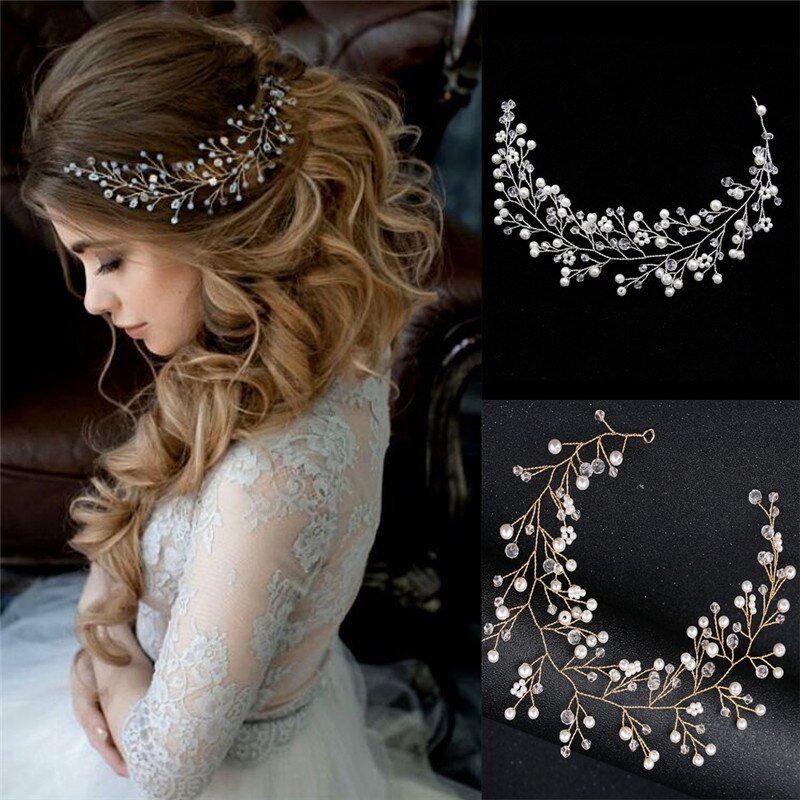 Gesimuleerde parel bruidshoofddeksels haarsieraden kristallen hoofdband tiara bruidshaaraccessoire
