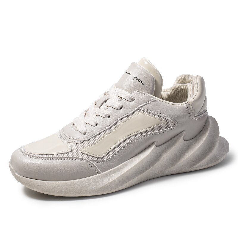 Åndbare huller mand fritidssko mænd sneakers snøre mænd vulkanisere sko behagelige efterår flade sko mandlige: Beige / 7