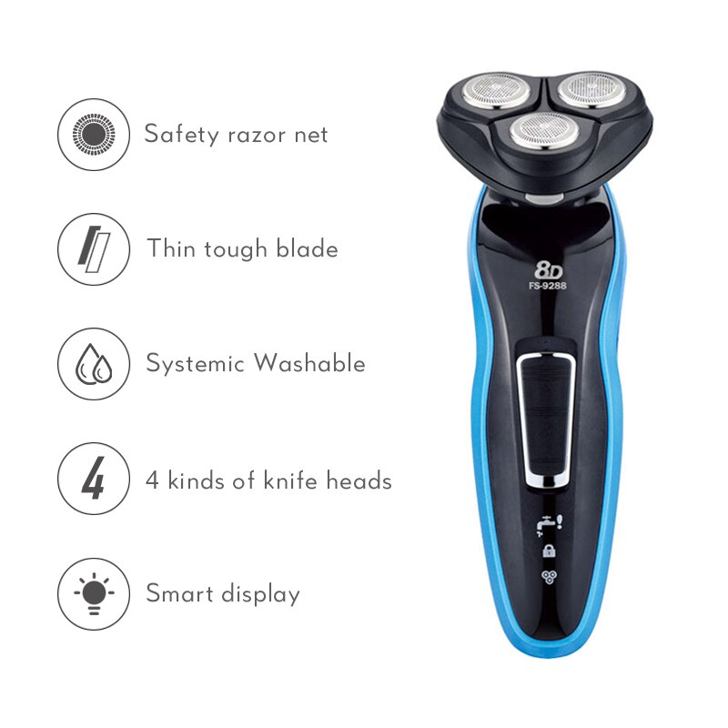 Rechargeable Electric Shaver Wet-Dry Dual Use for Men Beard Trimmer Floating Blade Washable Electric Razor Shaving Machine F35