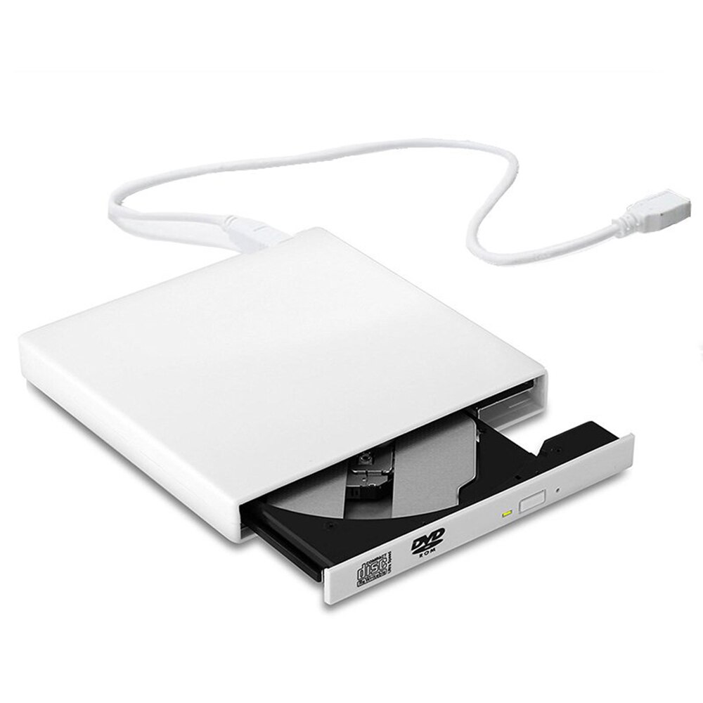 Unidad óptica externa DVD ROM CD RW USB 2,0 reproductor de CD/DVD, Combo lector de escritura portátil para ordenador portátil Windows S7/8/10: Blanco