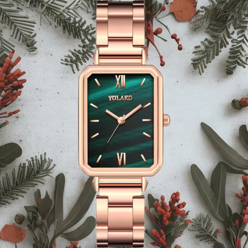 Reloj de pulsera cuadrado verde clásico para mujer, reloj de pulsera pequeño Retro, reloj de cuarzo informal para mujer