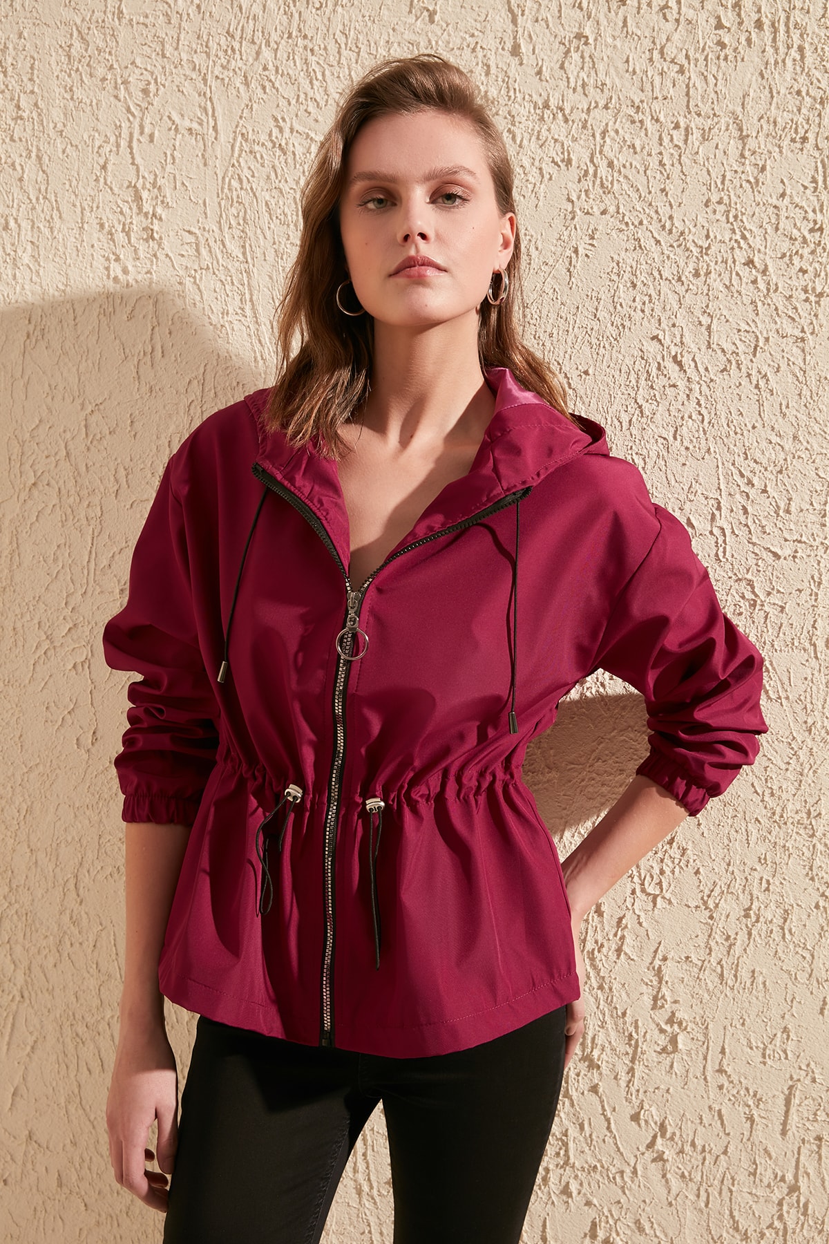 Trendyol Hooded Articulated Shirred Zipper It Should COVER coats TWOSS20MO0031