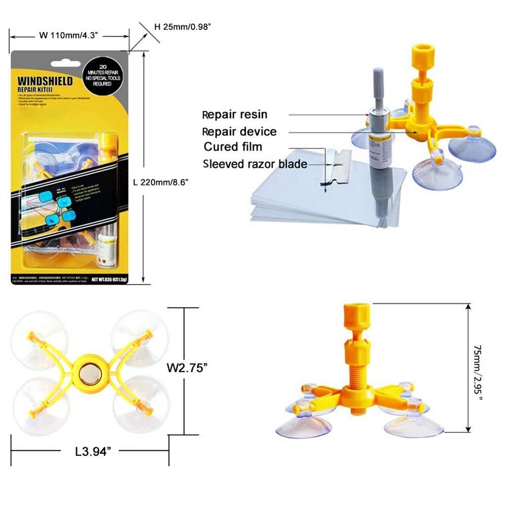 Voorruit Reparatie Kits DIY Autoruit Reparatie Tools Glas Kras Voorruit Crack Herstellen Voor Fix Auto Window Glas Kras: yellow