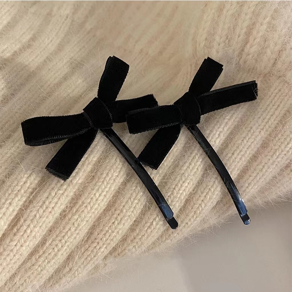 Paquete de 2 pinzas para el pelo con lazo de terciopelo negro para niña, diademas para niña, pasadores, bandas elásticas para el cabello para mujer