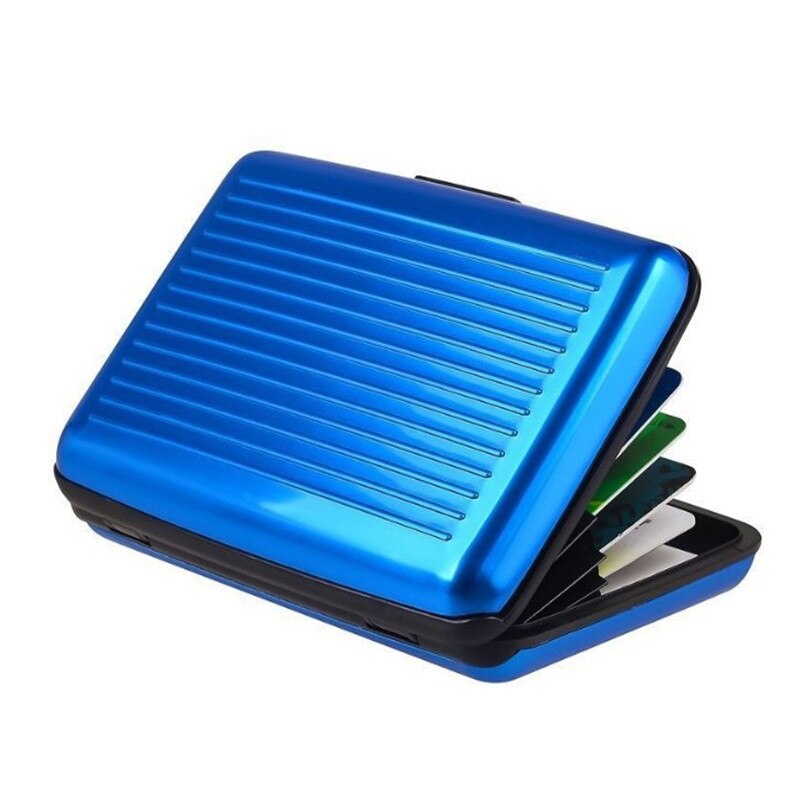 Funda rígida de aluminio para tarjetas de crédito, protector de escaneo Anti RFID para tarjetas de crédito, tarjetero femenino: Azul