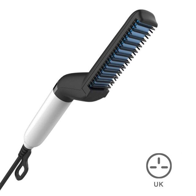 Peinador rápido multifuncional para hombre, peine cepillo de pelo eléctrico, alisador de barba, peine Alisador, rizador de pelo: UK Plug