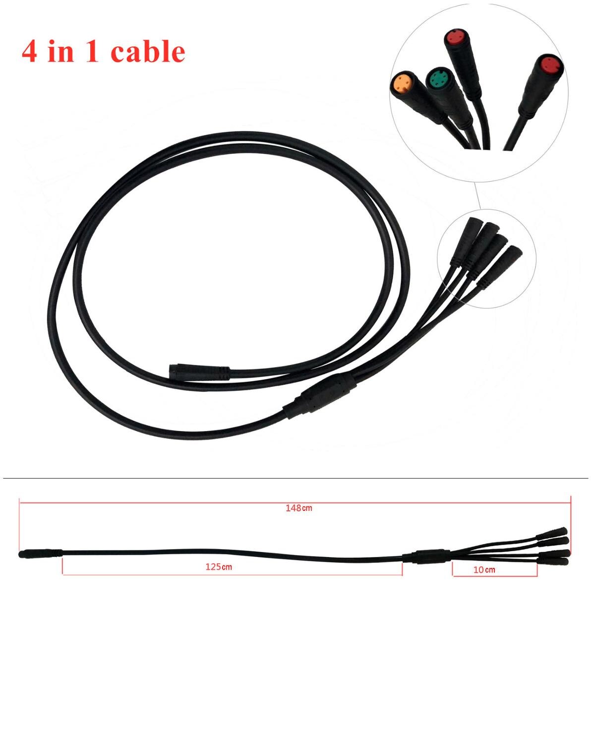 Ebike Motor Extender Cable Replacement 80mm 130mm Juliet 1 to 4 Male/Female Connector Waterproof Connector Ebike Convert Cable: 4 in 1 Cable