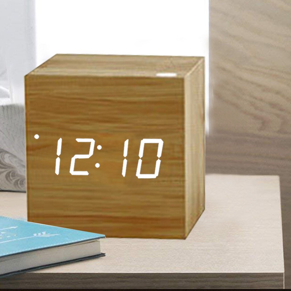 decoration vintage voice control led clock Luminous square wooden clock Wooden alarm clock декор дома новый год