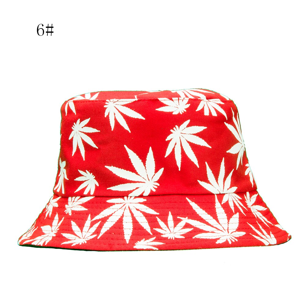 Spring and Summer Fisherman Hat Women's Cotton Maple Leaf Printed Hat Bucket Hat Men's Korean-Style Sunbonnet Sun Hat: 6Red white leaves
