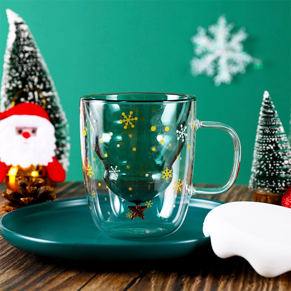 Christmas Mug 300ml Christmas Tree Star Cup High Temperature Double Cup Party Xmas Travel Mug Decor Cup