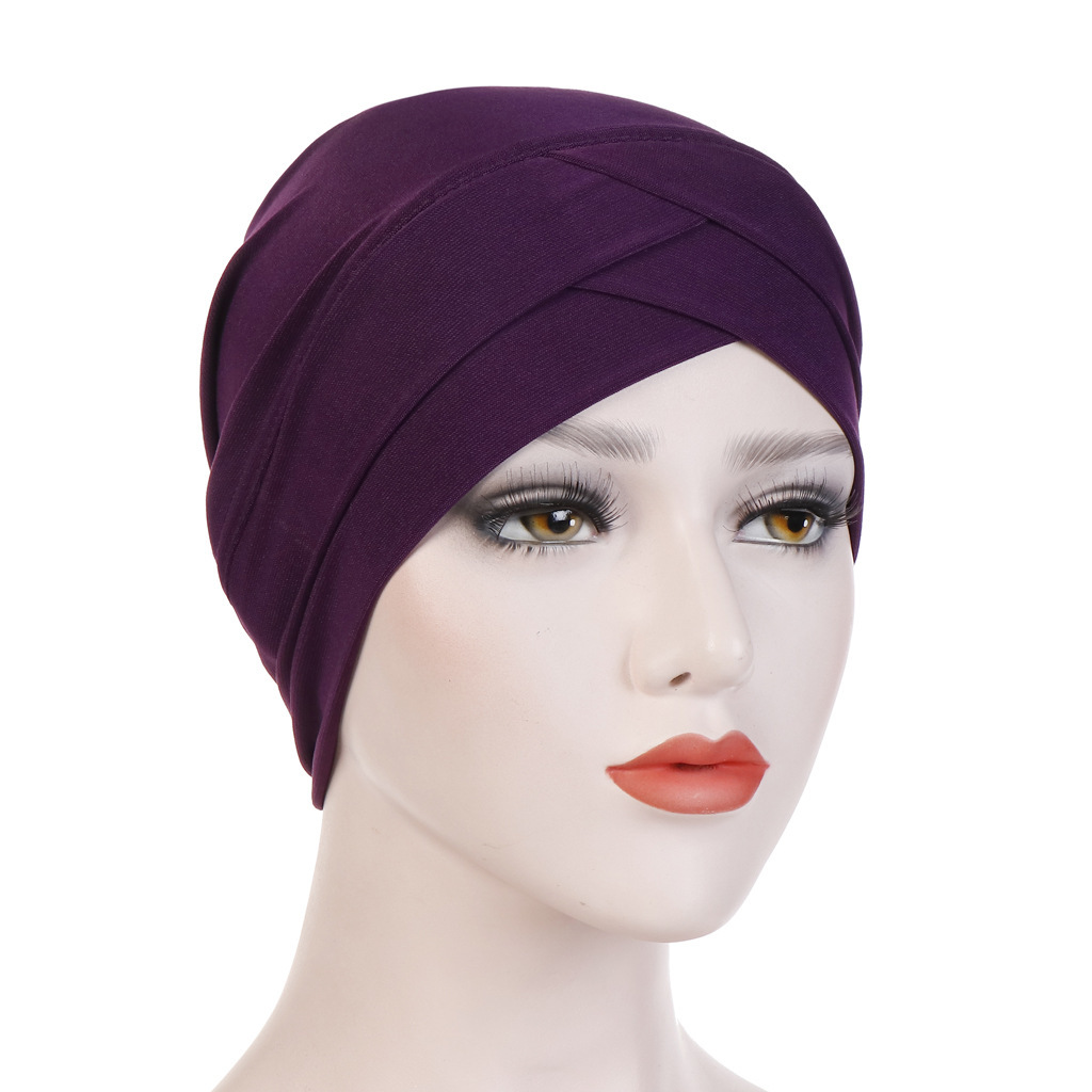 Muslimische Frauen Hijab Turban Hütte Kopf Schal Haarausfall Krebs Chemo Deckel Kopftuch wickeln Islamischen Mütze Motorhaube strecken Headwear Hütte: 11 dunkel Violett