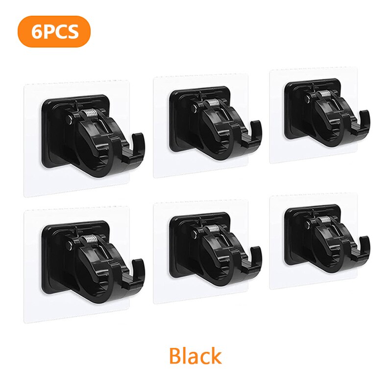 2/4/6Pcs Zelfklevende Verstelbare Gordijn Staaf Houder Klem Haken Staaf Beugel Vaste Opknoping Clips opbergrek Home Organisatie: 6PC Black