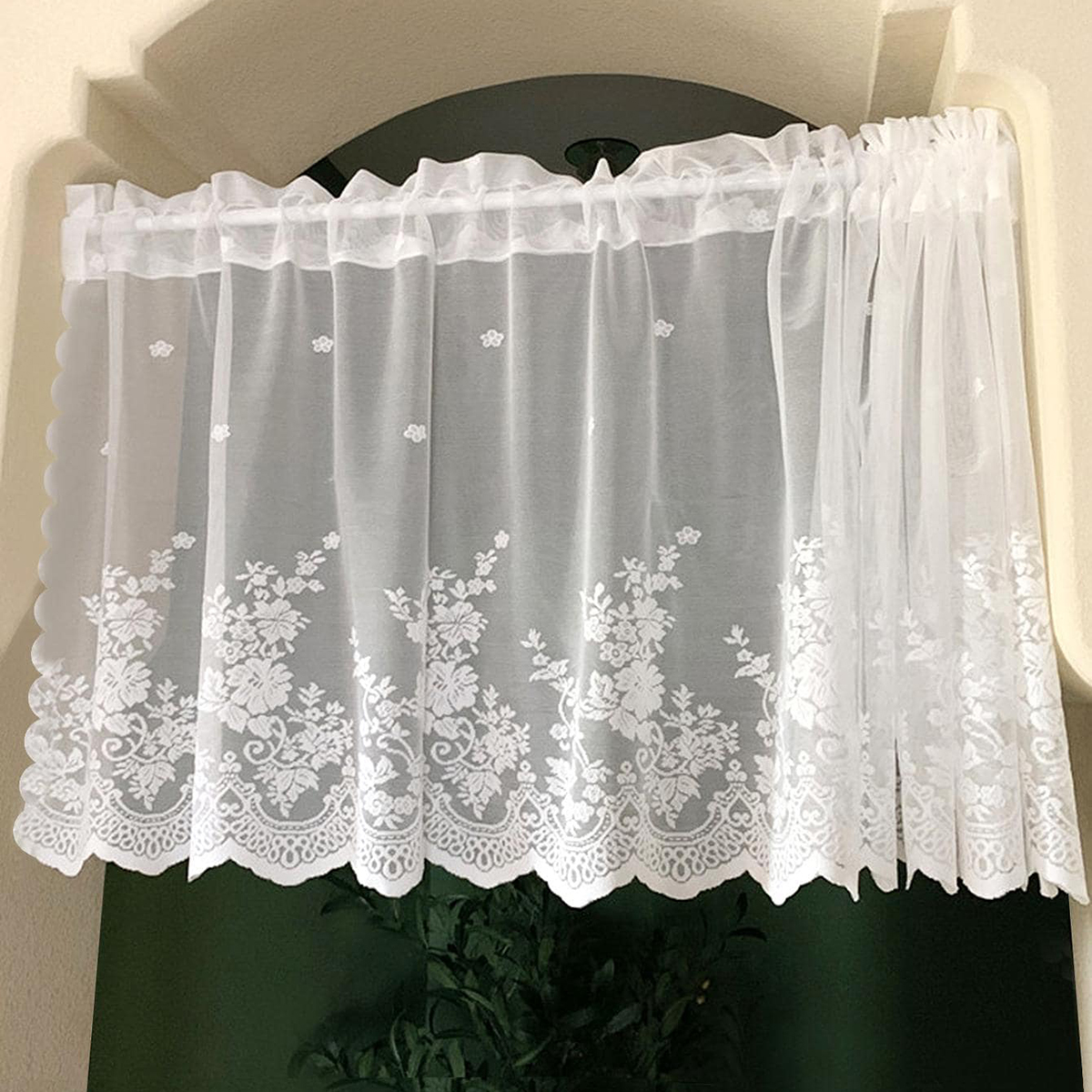 1pc söta vita spetsgardiner för fönsterdekoration, stångficka, transparenta korta gardingardiner lämpliga för dekoration av sovrum