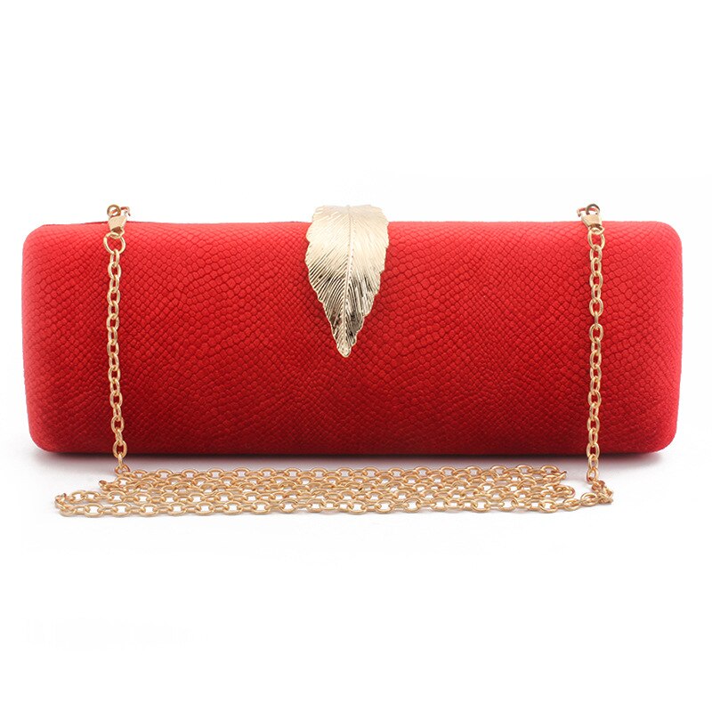 Leaf Clasp Women Clutches Velvet Evening Bags Ladies Gala Dinner Clutch Chain Shoulder Handbags and Purses: Red