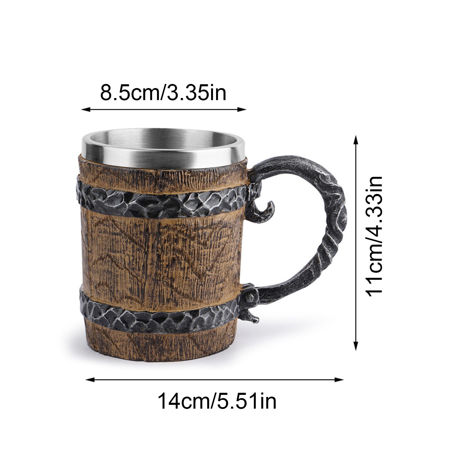 Wasser Tasse Eiche Barrel Bier Becher Edelstahl Nachahmung Eisen Griff Becher Persönlichkeit Büro Harz Handwerk Große Wasser Glas Becher