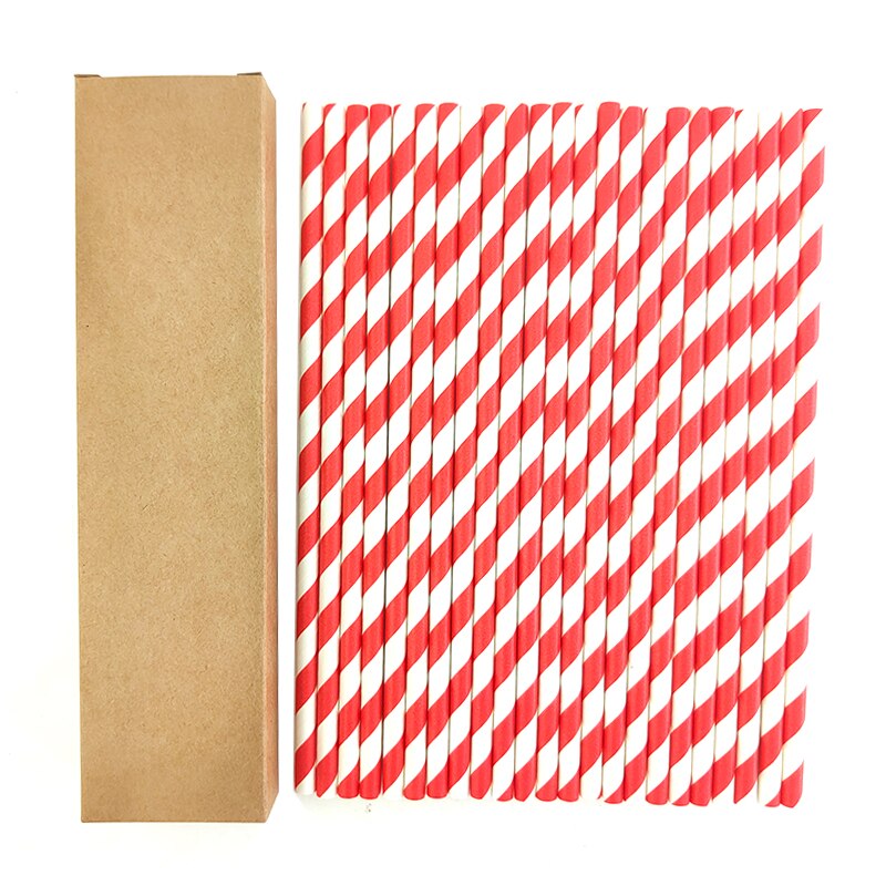 24pcs in pack Paper Straws Disposable Foil Striped Drinking Straws Biodegradable Cocktail Paper Straws Drink Tool EOC Single Use: 24pcs in Red