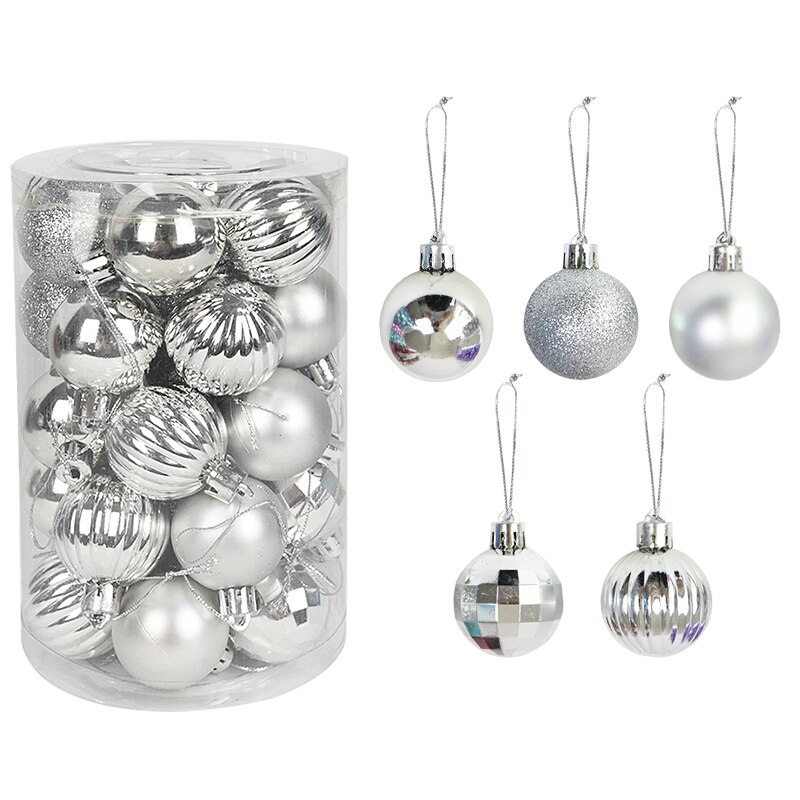 Boules de noël pour décoration de maison, 34 pièces mélangées, pendentifs en plastique, or et argent, fournitures de noël: D02