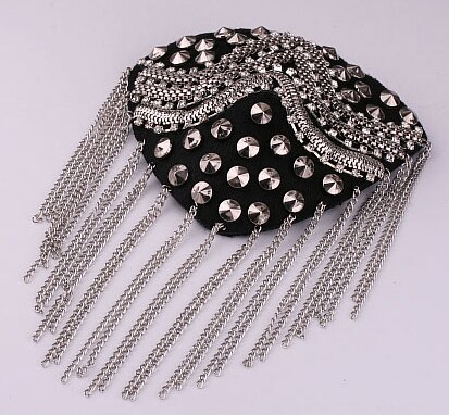 Retail & 2pcs/pair Brand Silver Gold Black Spike Rhinestone Tassel Epaulet Badge Party Decoration