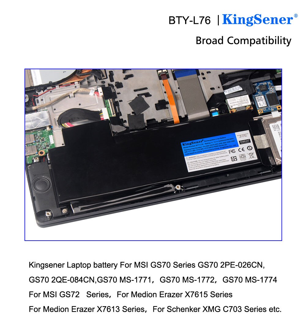 KingSener BTY-L76 Laptop Battery For MSI GS70 MS-1771 MS-1772 MS-1774 2QC-019XCN For Medion Erazer X7615 X7613 5400mAh