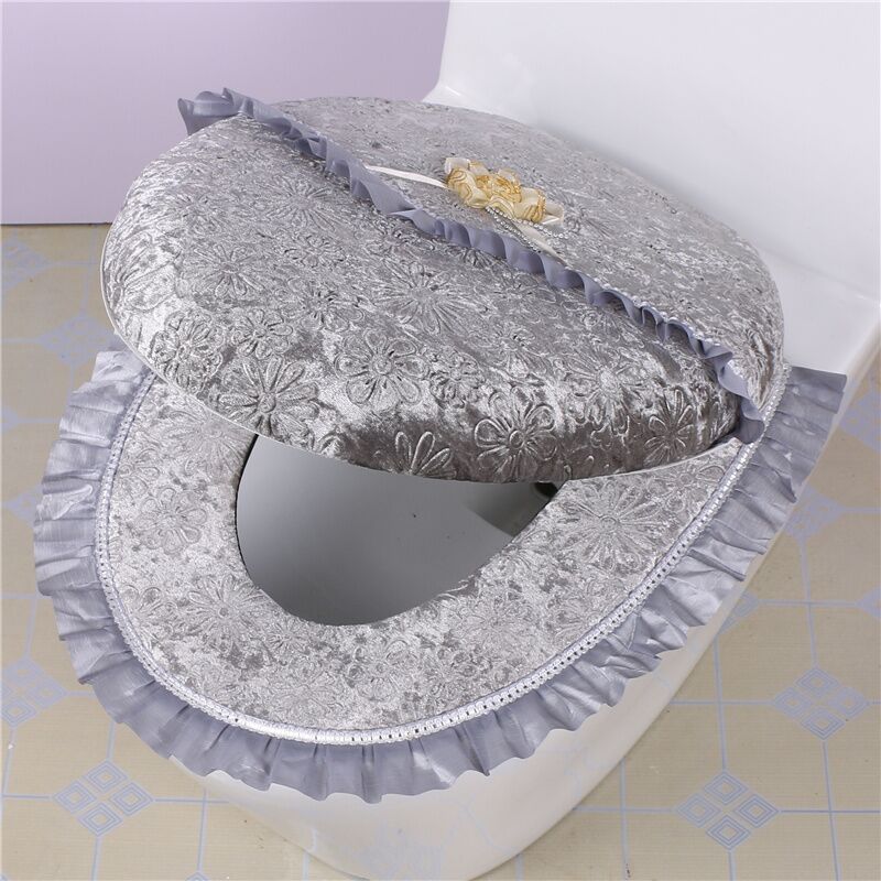 2 pcs/set Overcoat Toilet Case Universal Thicked Toilet Seat Cover Warm Plush Toilet Cover Seat Lid Pad For Bathroom Decoration: Grey 2pcs